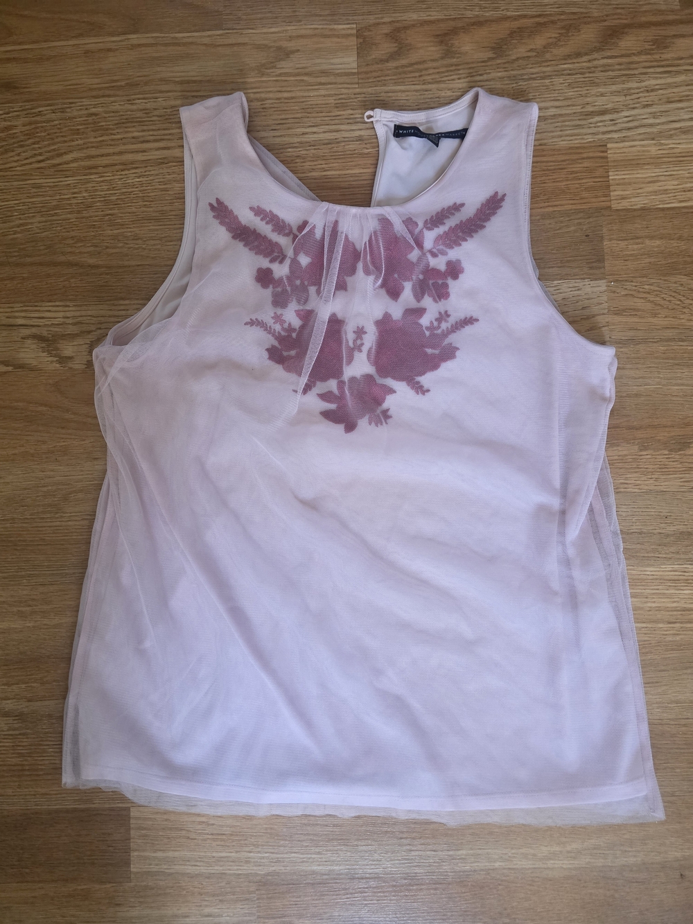 White House Black Market Sleeveless Pink Embroidered Mesh Blouse